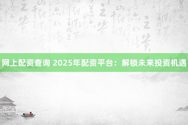网上配资查询 2025年配资平台：解锁未来投资机遇