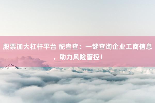 股票加大杠杆平台 配查查：一键查询企业工商信息，助力风险管控！